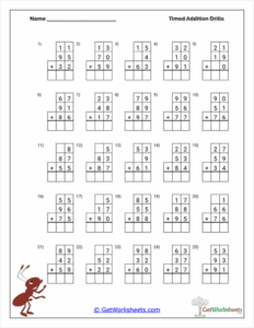 Vertical Timed Drills Worksheet - Addition Fluency Practice