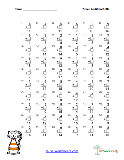 Fast Facts Addition Worksheet