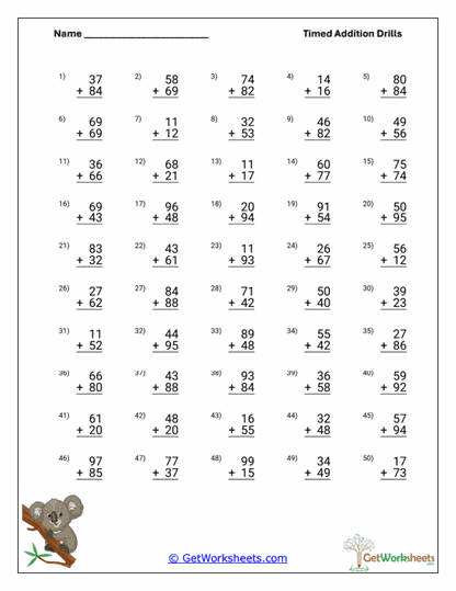 Two-Digit Sum Drills Worksheet