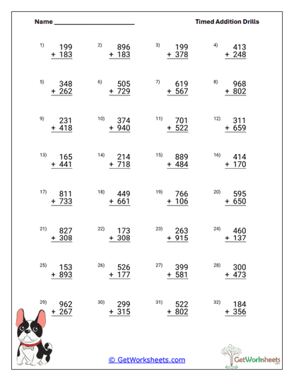 Expanded Addition Timing Worksheet