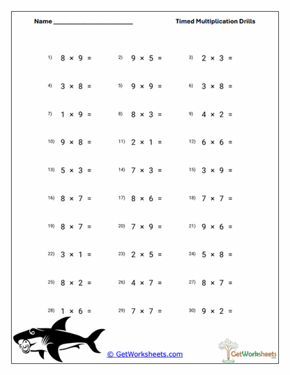 Shark-Themed Fluency Worksheet