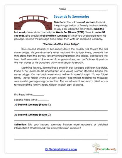 Seconds To Summarize Worksheet