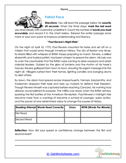 Patriot Pace Worksheet
