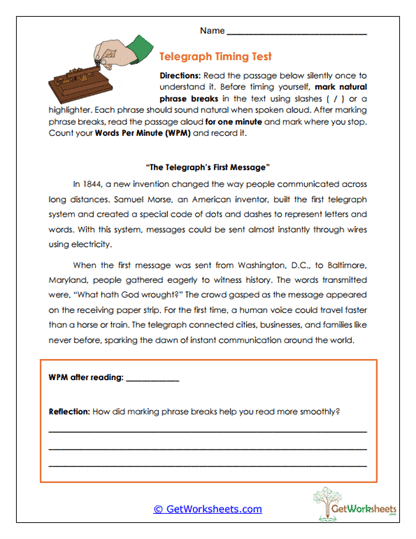 Telegraph Timing Test Worksheet