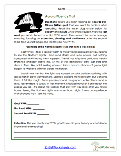 Aurora Fluency Trail Worksheet