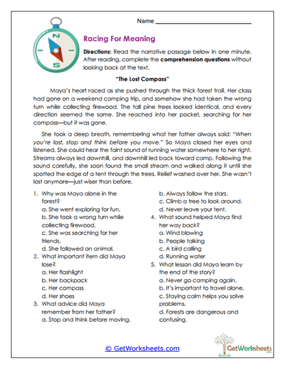 Racing for Meaning Worksheet