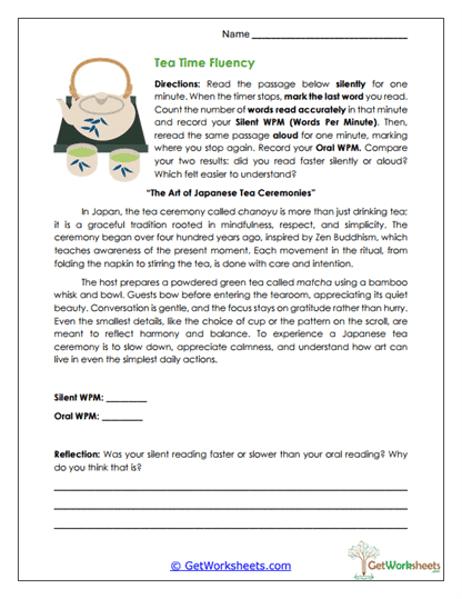 Tea Time Fluency Worksheet