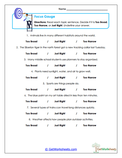 Topic Sentence Practice Worksheets
