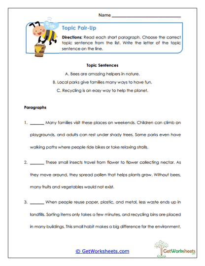 Topic Pair-Up Worksheet