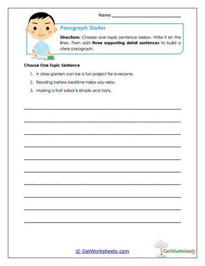Paragraph Starter Worksheet