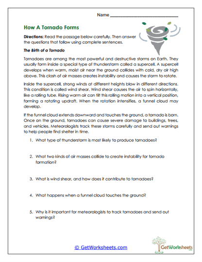 How a Tornado Forms Worksheet