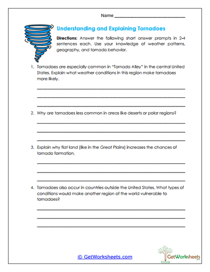 Explaining Tornadoes Worksheet