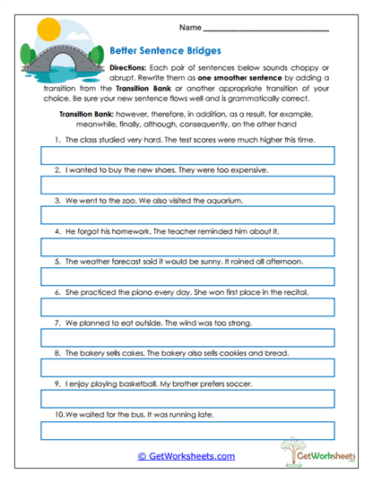 Better Sentence Bridges Worksheet