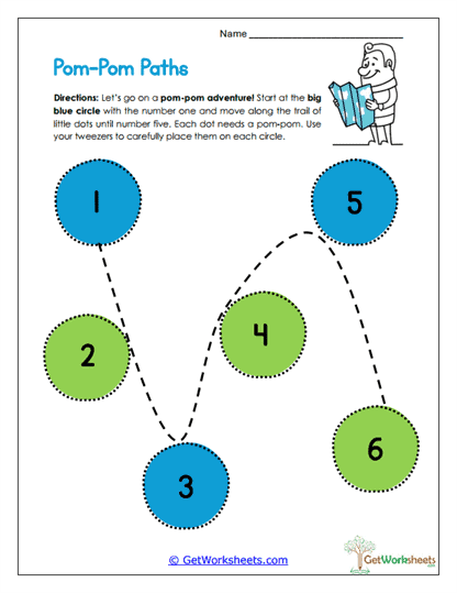 Pom-Pom Counting Path Worksheet