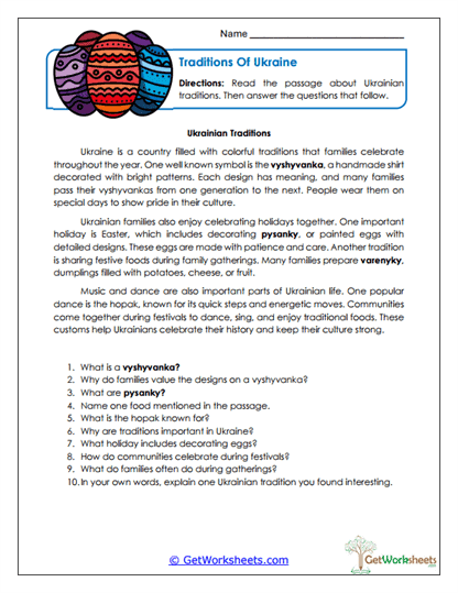 Ukrainian Traditions Worksheet