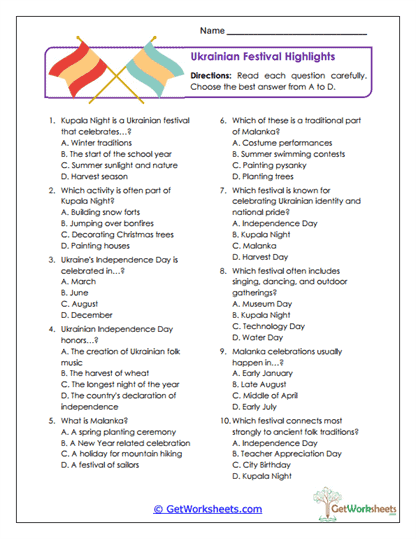 Festival Quiz Worksheet