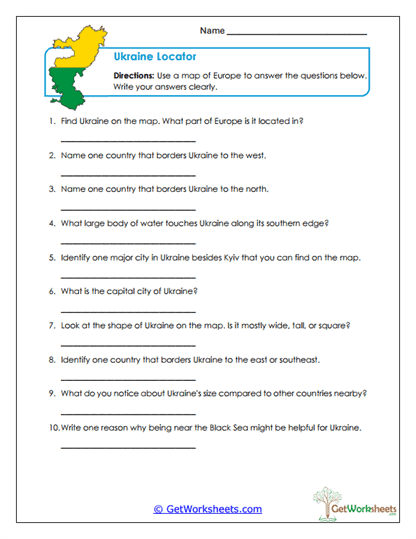 Map Questions Worksheet