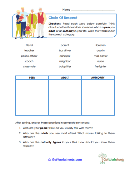 Circle of Respect Worksheet