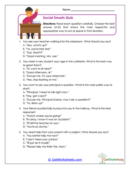Social Smarts Quiz Worksheet