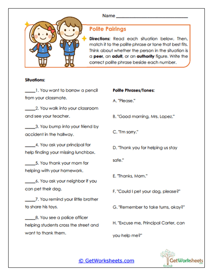 Polite Pairings Worksheet