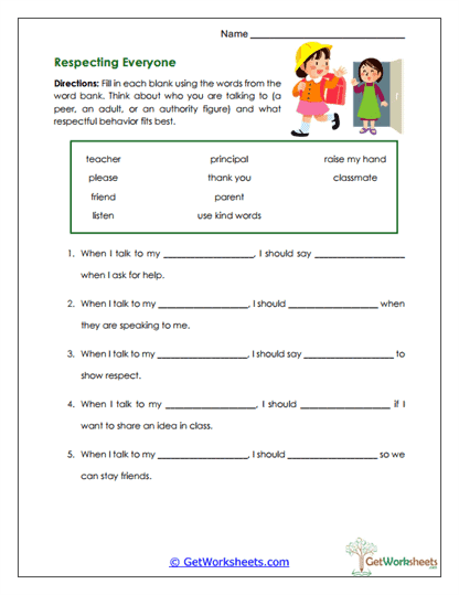 Respecting Everyone Worksheet