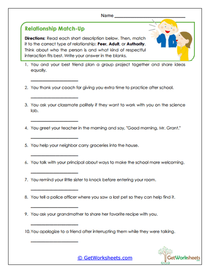 Relationship Match-Up Worksheet