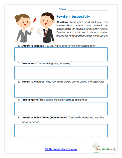 Rewrite It Respectfully Worksheet