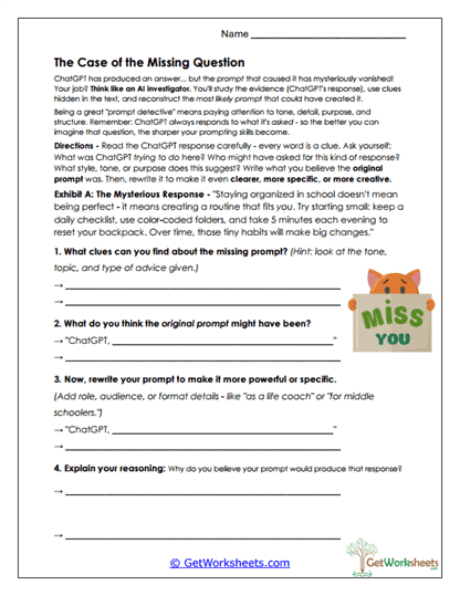 Case of the Missing Question Worksheet