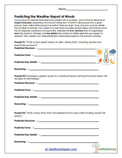 Predicting the Weather Report of Words Worksheet