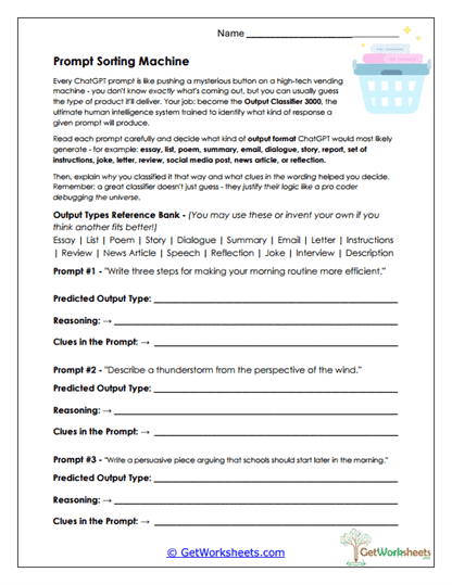 Prompt Sorting Machine Worksheet