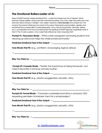 Emotional Rollercoaster of AI Worksheet