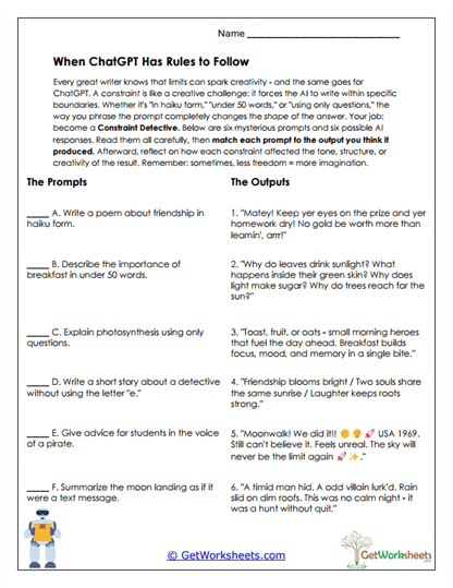 When ChatGPT Has Rules to Follow Worksheet
