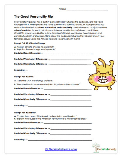 Great Personality Flip Worksheet