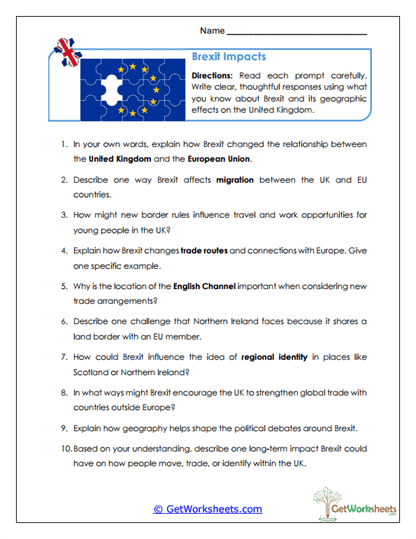 Brexit Impacts Worksheet