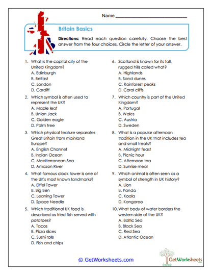 Britain Basics Worksheet