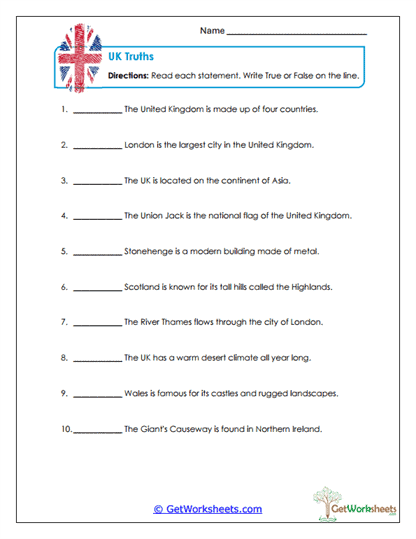 UK Truths Worksheet