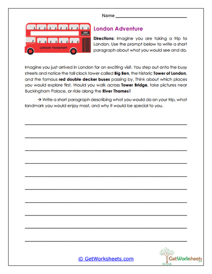 London Adventure Worksheet