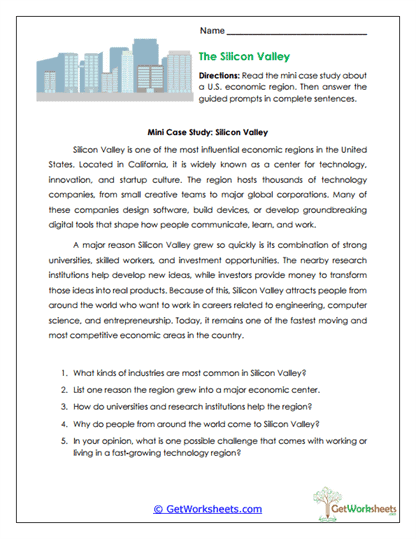 Silicon Valley Reading Worksheet