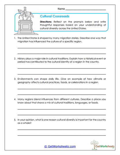 Cultural Diversity Prompts Worksheet