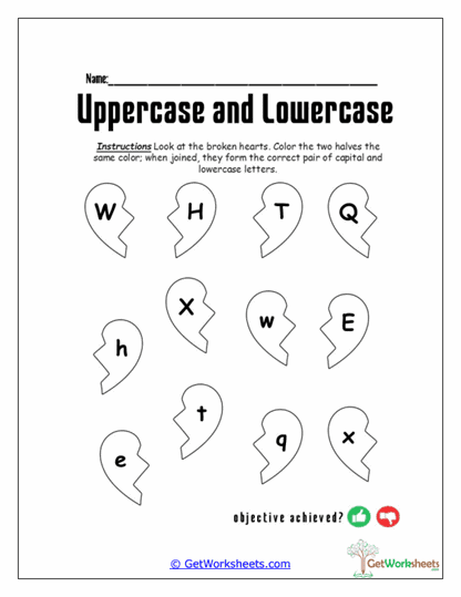 Heart Pair Letter Matching Worksheet