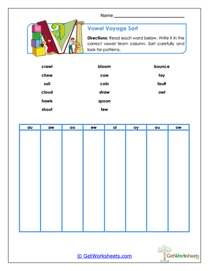 Vowel Voyage Sort Worksheet