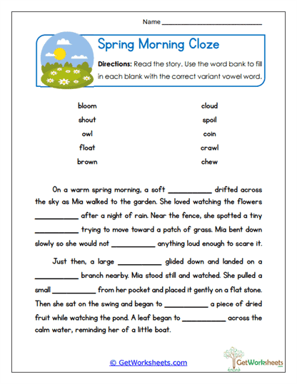 Spring Morning Cloze Worksheet