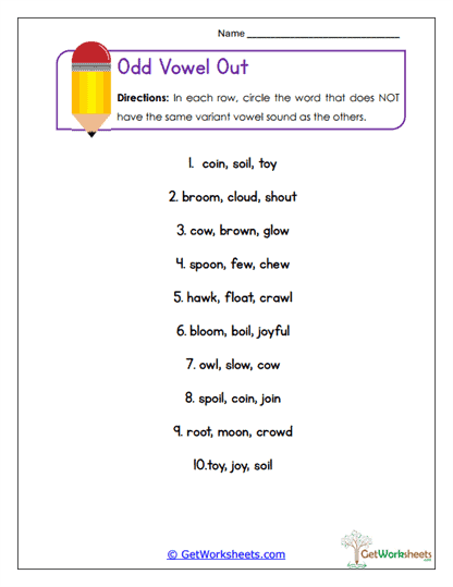 Odd Vowel Out Worksheet