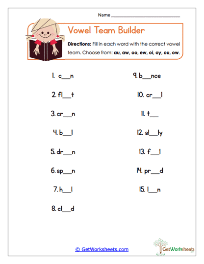 Vowel Team Builder Worksheet