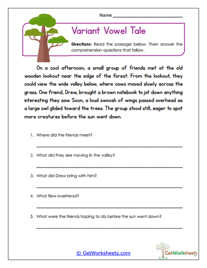 Vowel Tale Worksheet