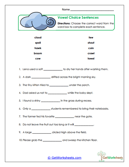 Choice Sentences Worksheet