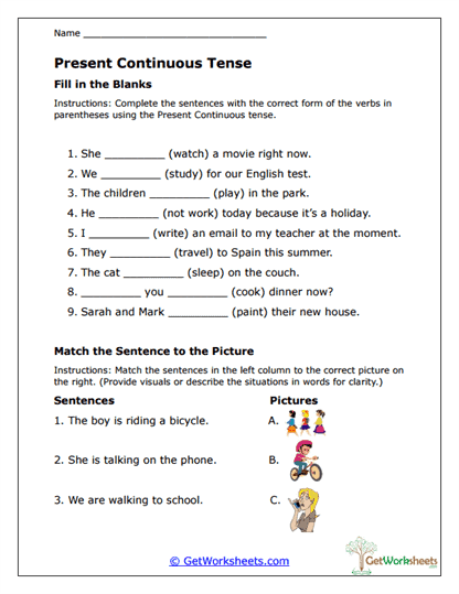 Present Continuous Practice Worksheet