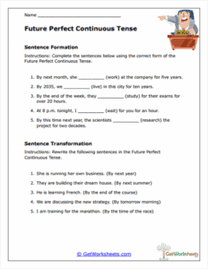 Future Perfect Continuous Review Worksheet - Advanced Tense Mastery