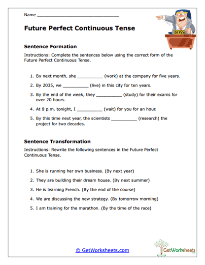 Future Perfect Continuous Review Worksheet