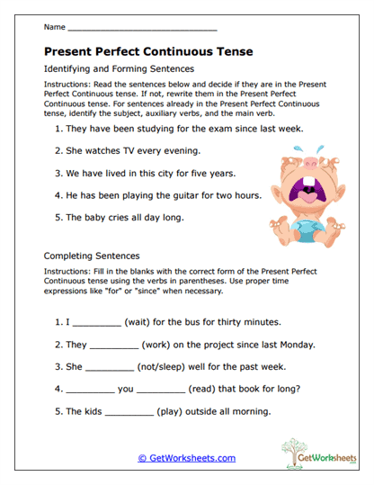 Present Perfect Continuous Skills Worksheet